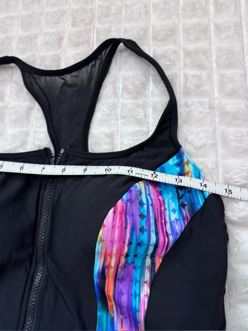 Miraclesuit 16 Black One Piece Swimsuit w/ Color Detail Zip Front Slimming